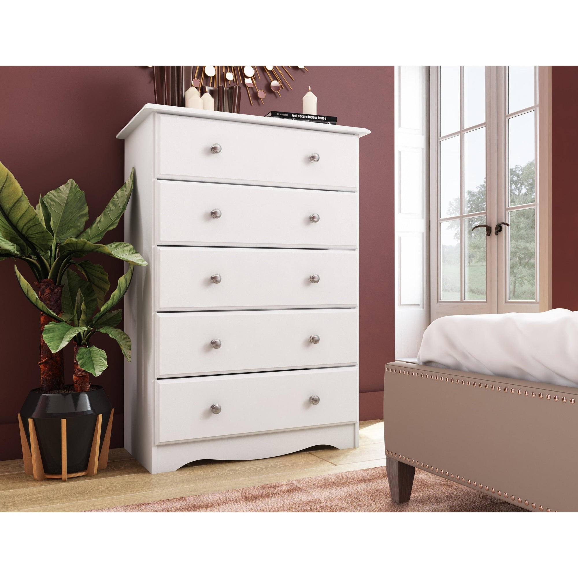Commode 5 tiroirs 100 % bois massif avec boutons en métal ou en bois de Palace Imports