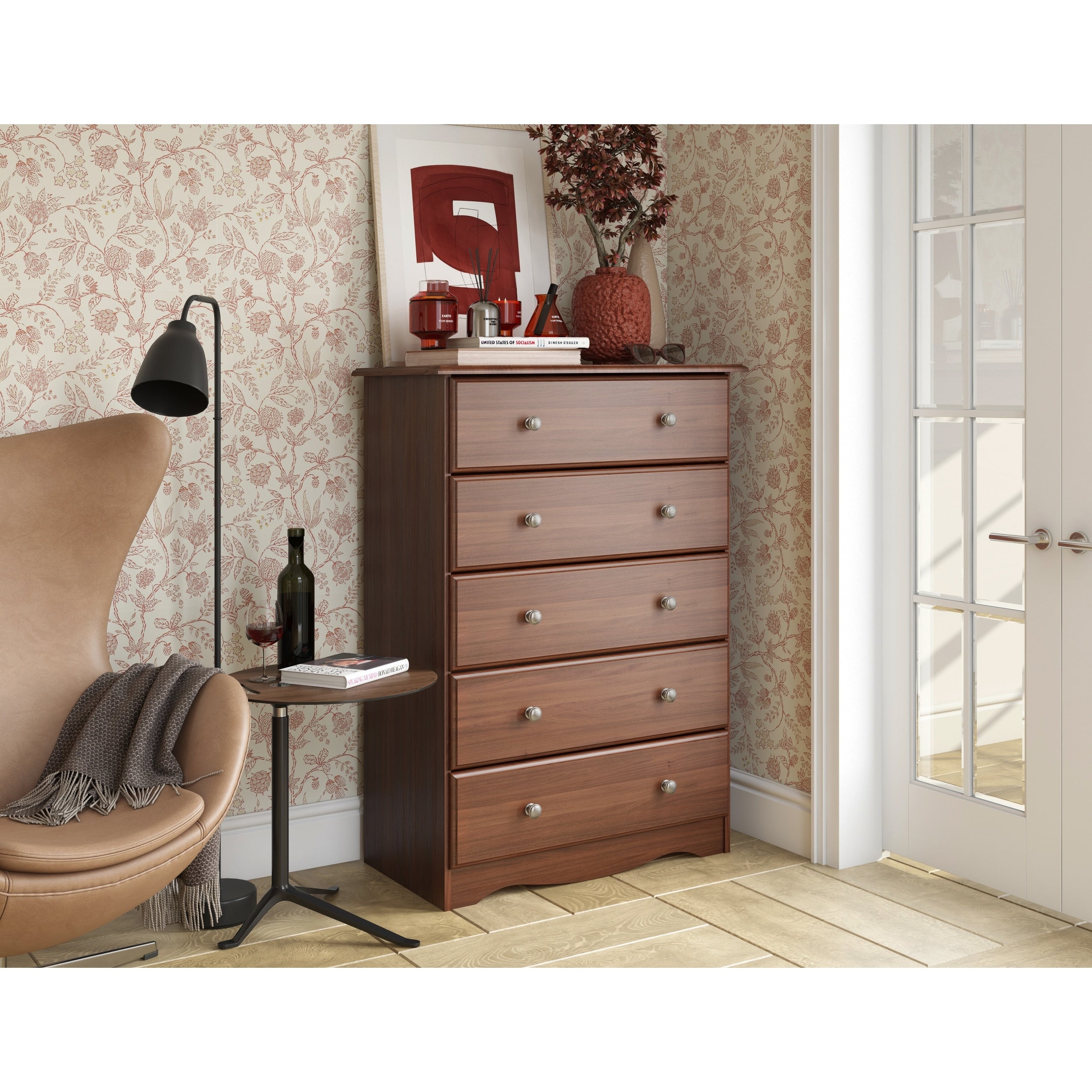 Commode 5 tiroirs 100 % bois massif avec boutons en métal ou en bois de Palace Imports