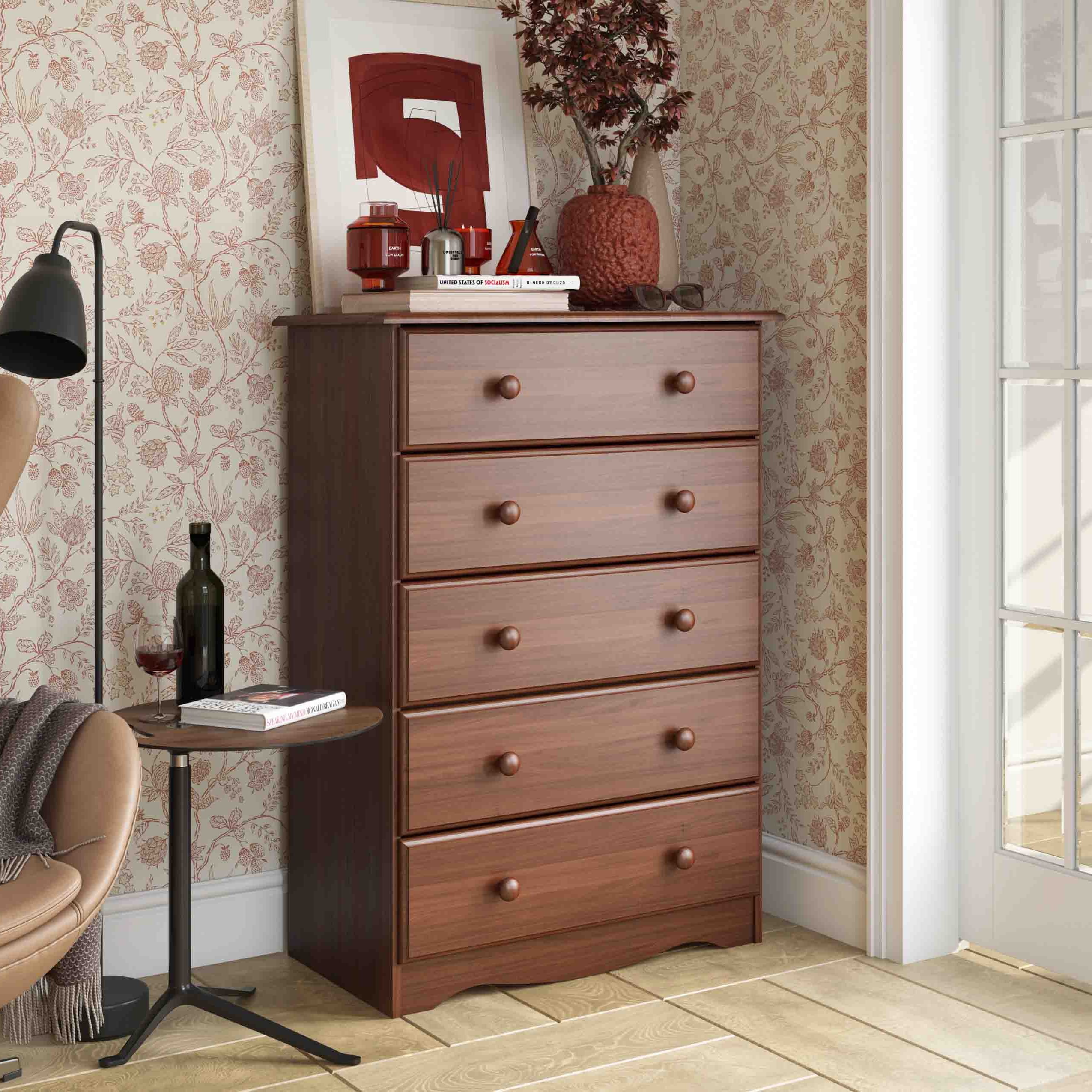 Commode 5 tiroirs 100 % bois massif avec boutons en métal ou en bois de Palace Imports