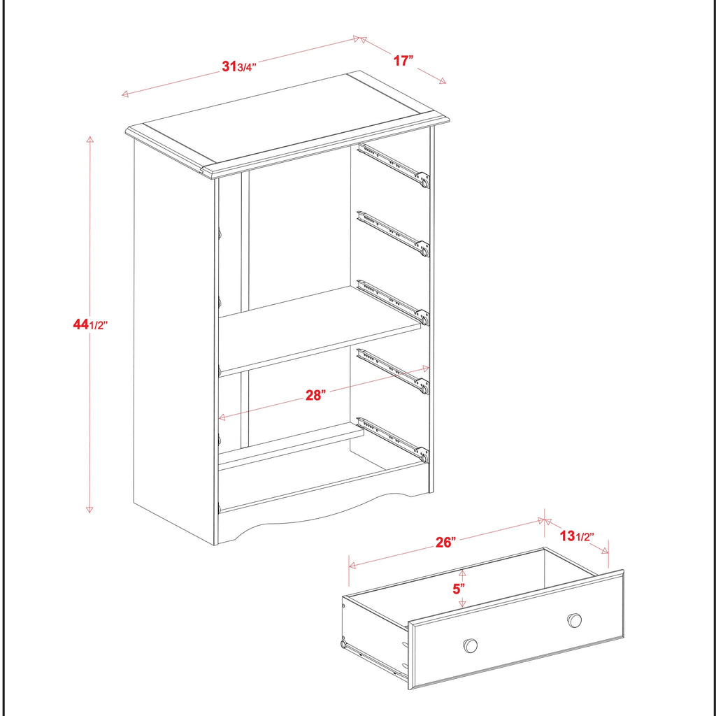 Commode 5 tiroirs 100 % bois massif avec boutons en métal ou en bois de Palace Imports