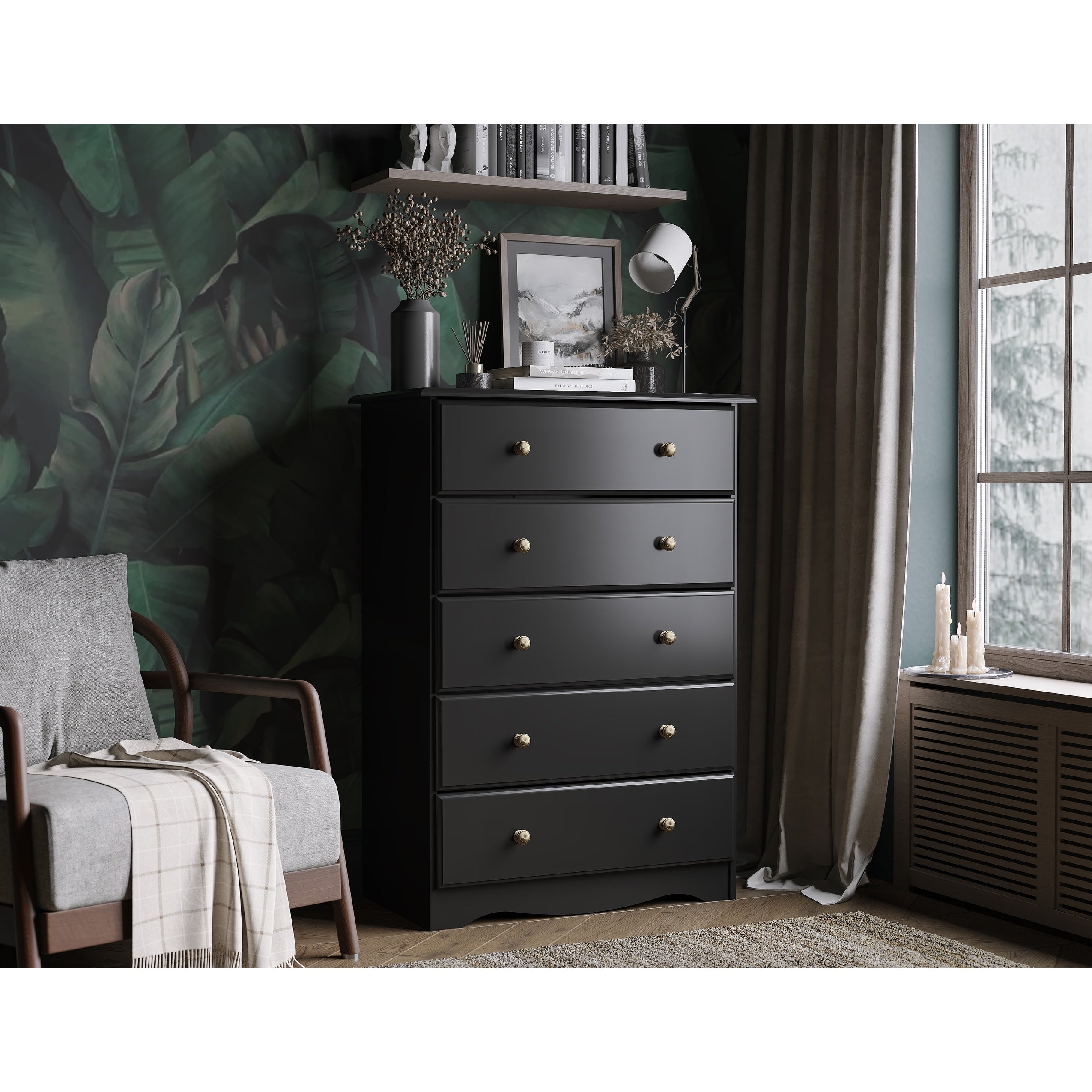 Commode 5 tiroirs 100 % bois massif avec boutons en métal ou en bois de Palace Imports