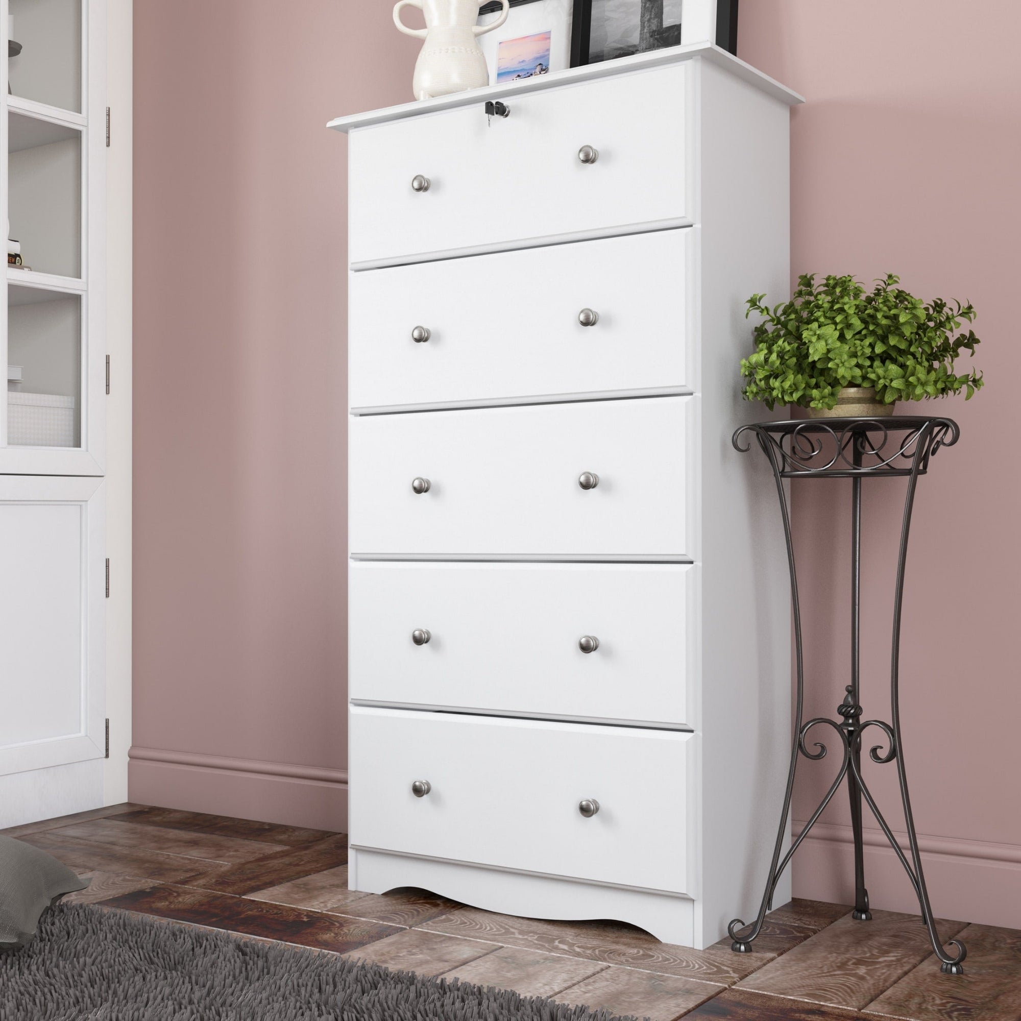 Palace Imports 100% Solid Wood 5-Jumbo Drawer Chest with Lock, Metal or Wooden Knobs