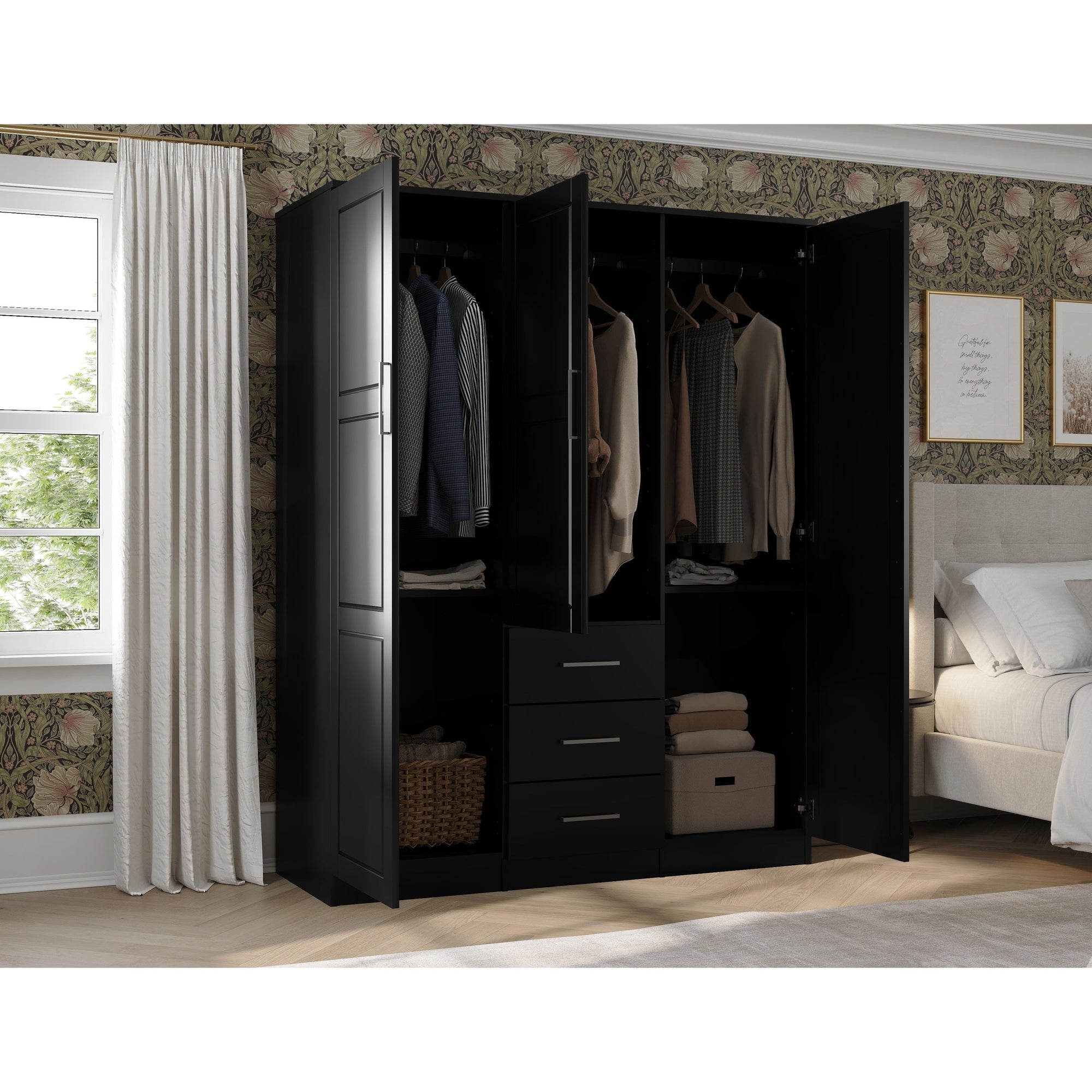 Armoire penderie Cosmo 3 portes 100 % bois massif de Palace Imports avec portes en bois massif ou en miroir