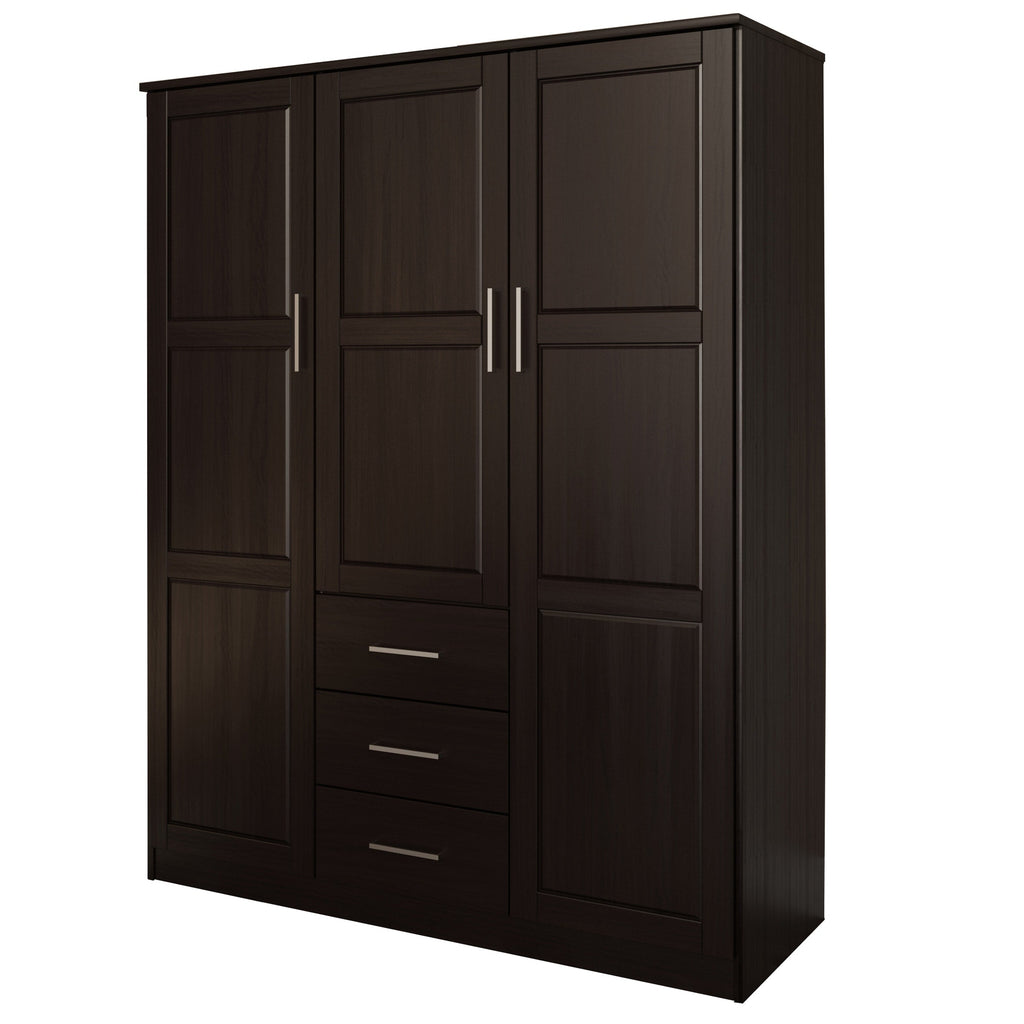 Armoire penderie Cosmo 3 portes 100 % bois massif de Palace Imports avec portes en bois massif ou en miroir