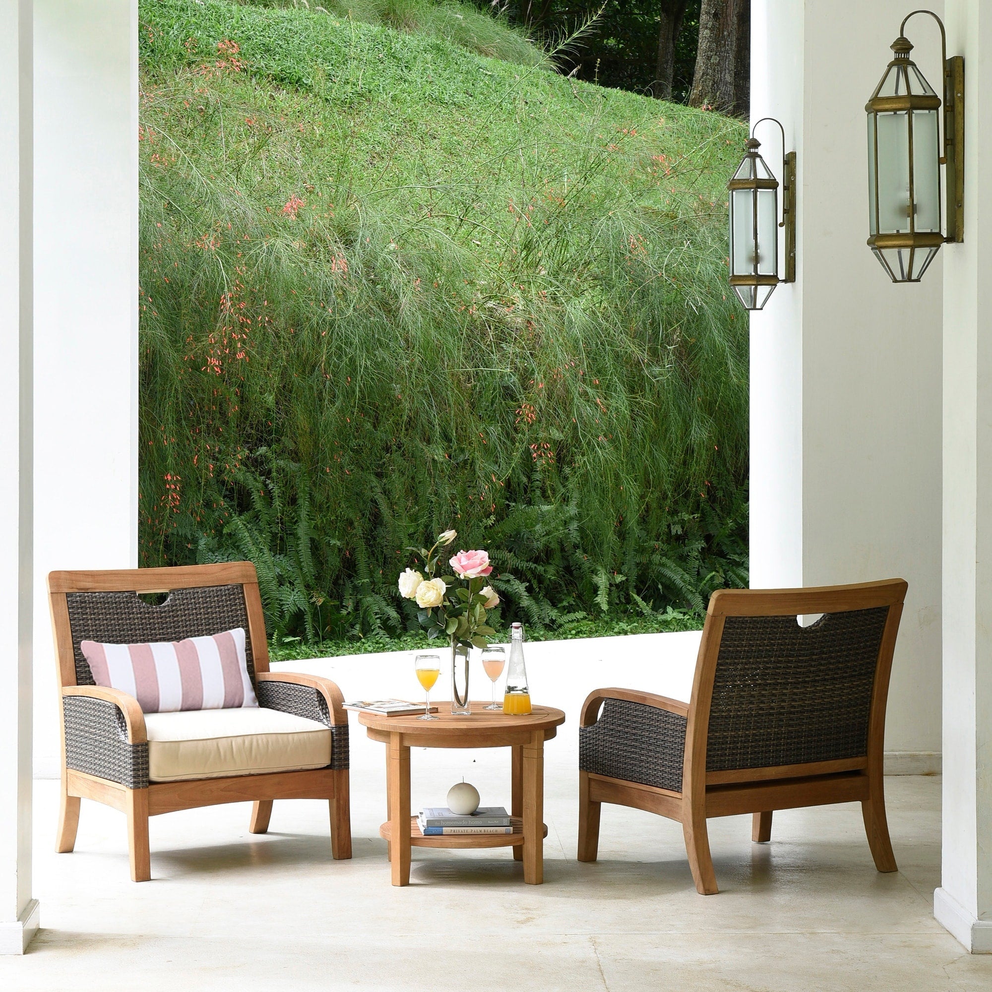 Ensemble de salon de jardin Cambridge Casual Palma 3 pièces en teck et osier avec oreiller GRATUIT