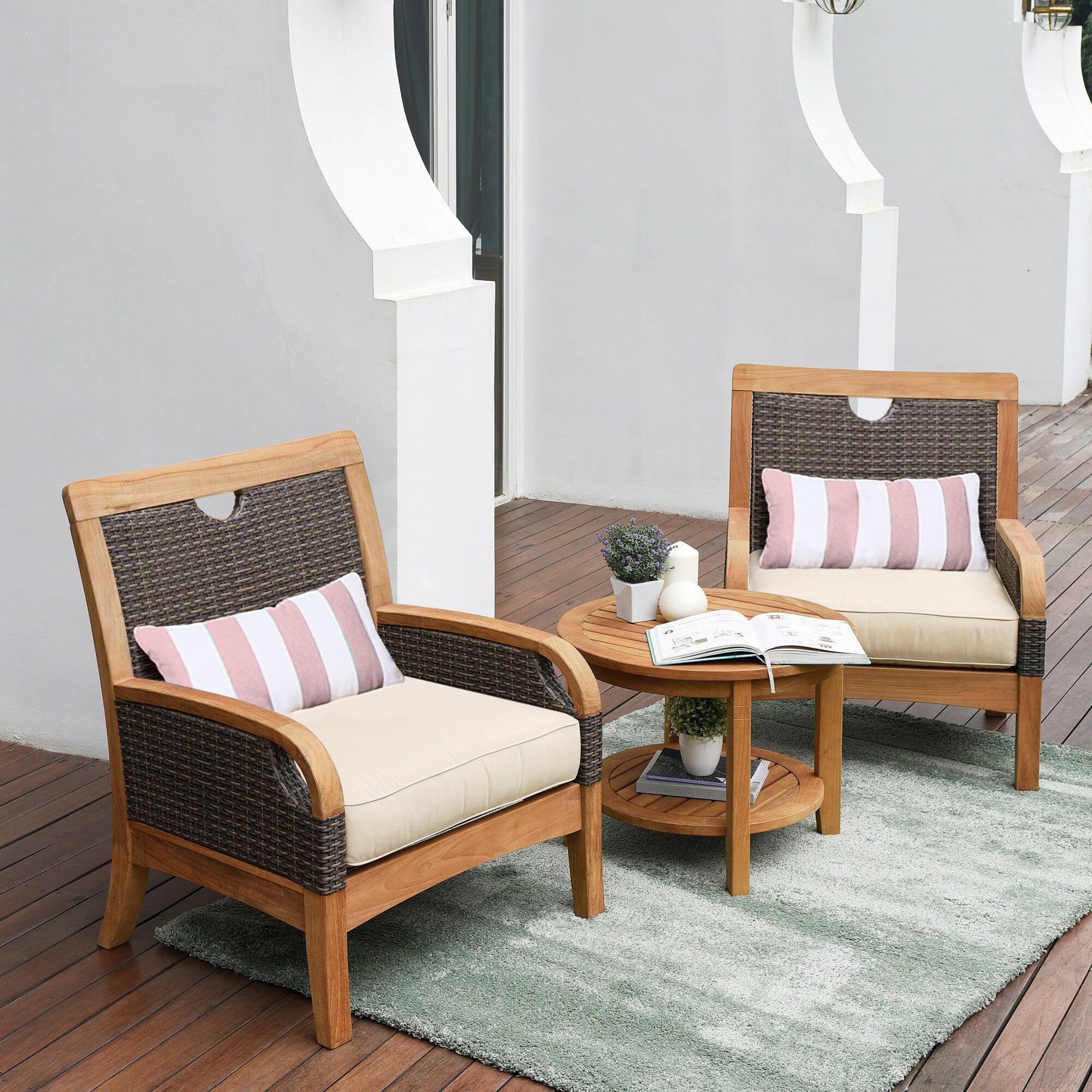 Ensemble de salon de jardin Cambridge Casual Palma 3 pièces en teck et osier avec oreiller GRATUIT