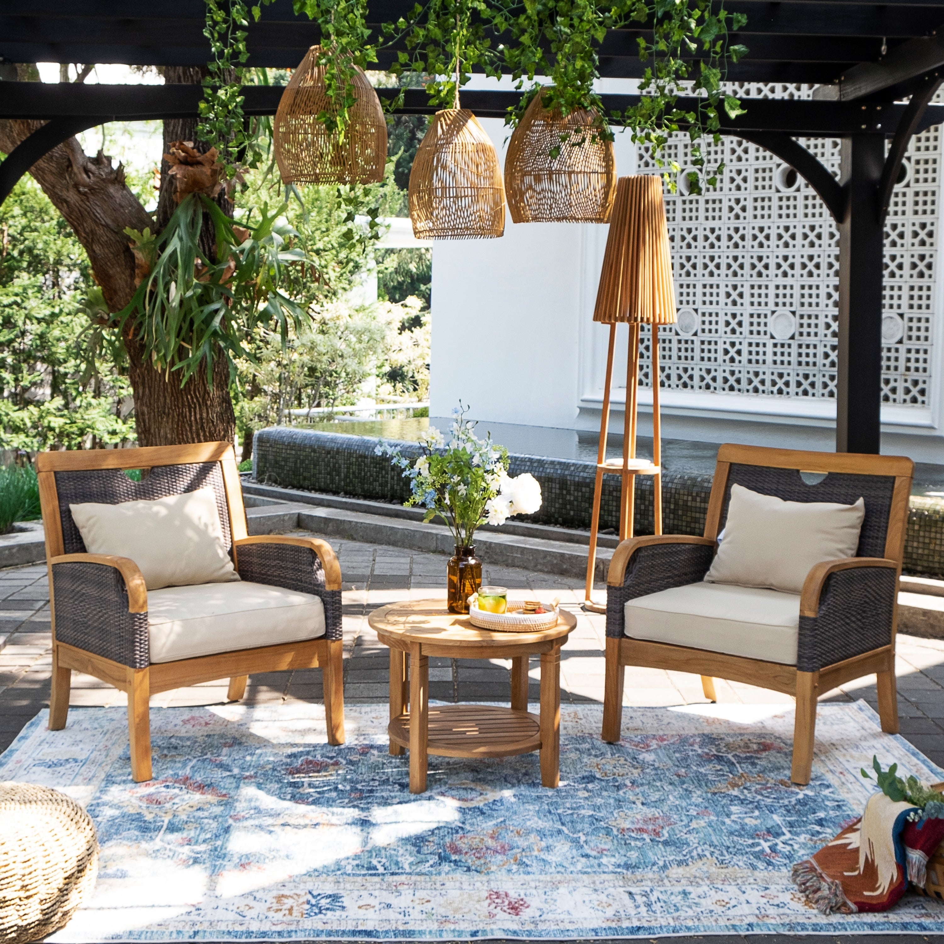 Ensemble de salon de jardin Cambridge Casual Palma 3 pièces en teck et osier avec oreiller GRATUIT