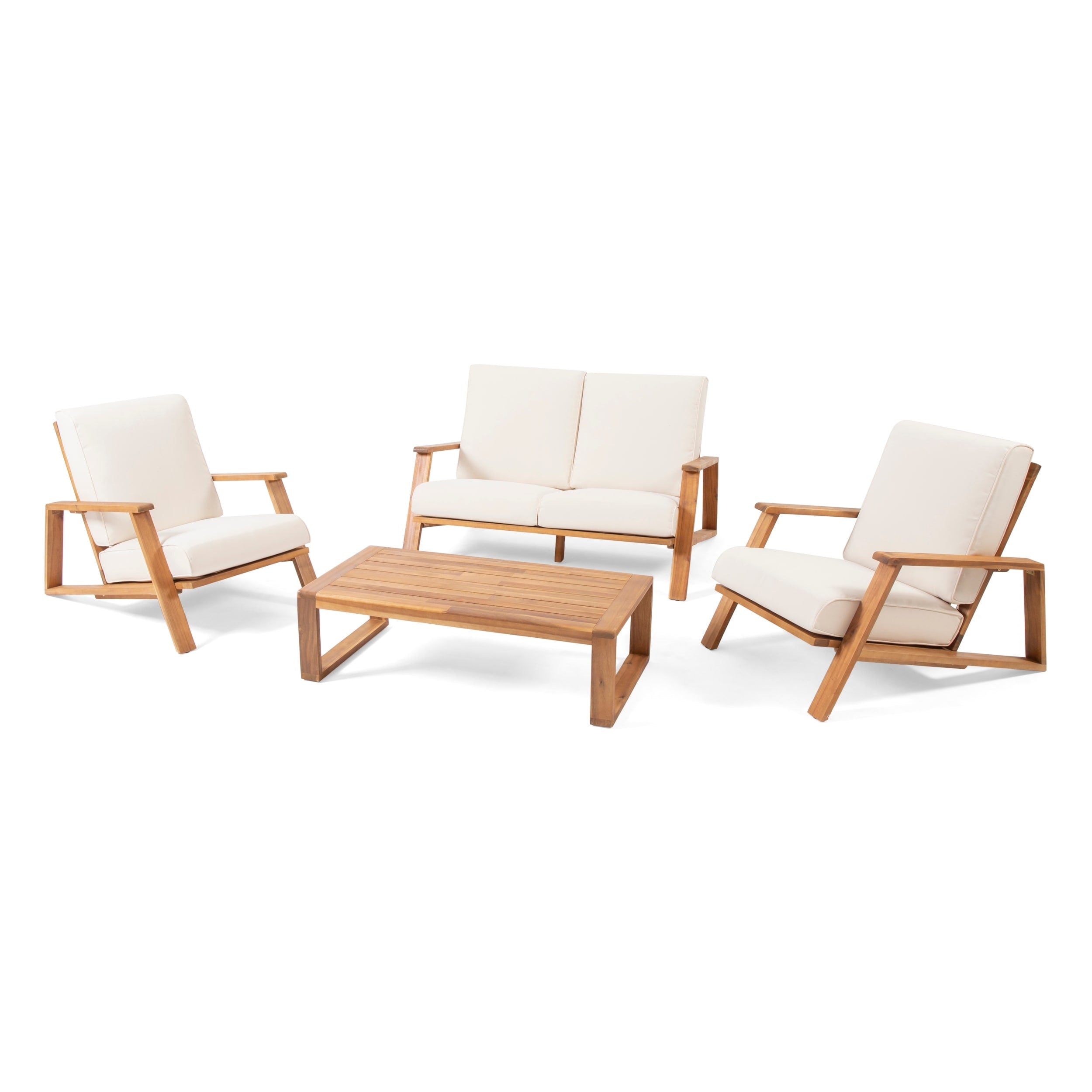 Ensemble de salon de jardin rembourré Paloma 4 pièces en acacia par Christopher Knight Home