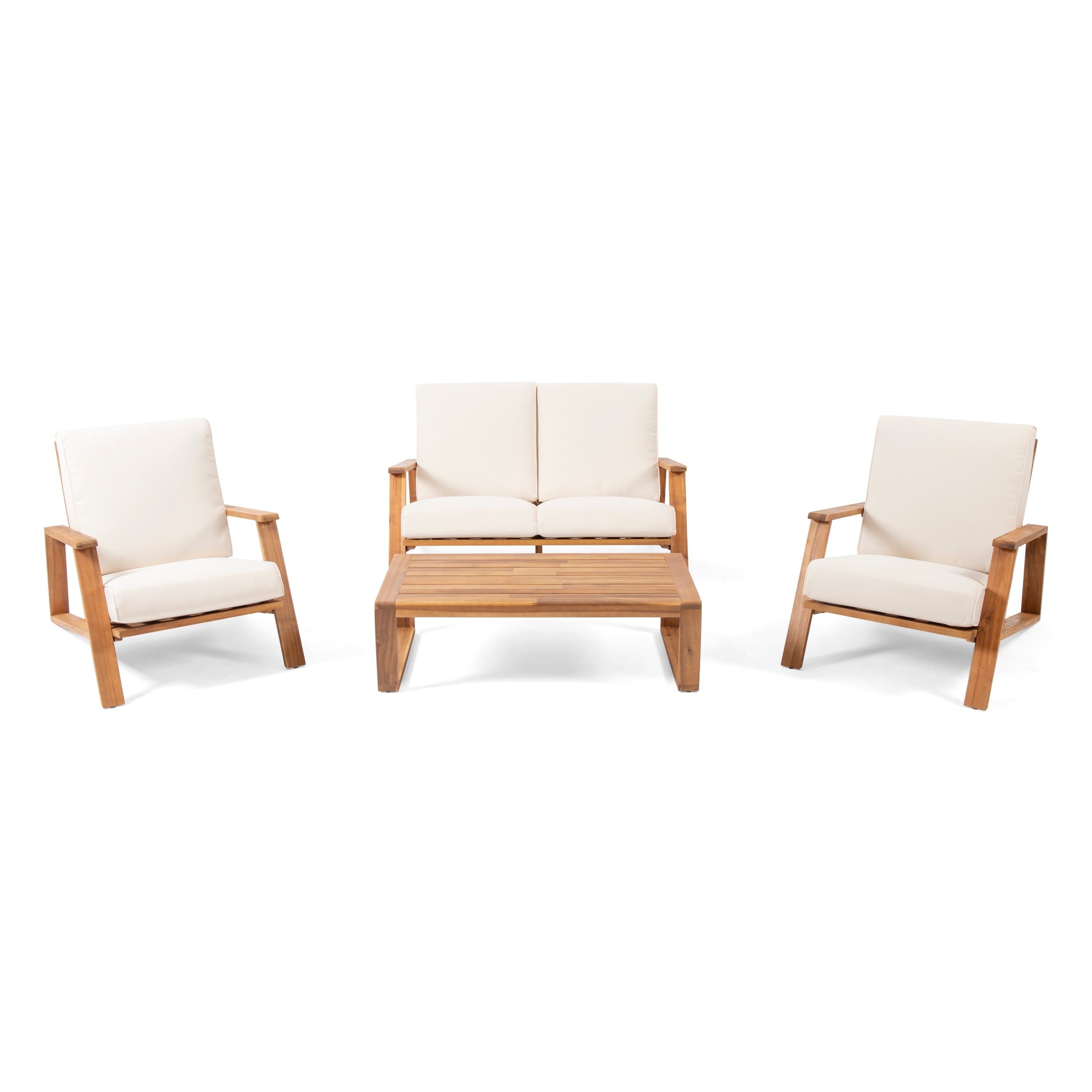 Ensemble de salon de jardin rembourré Paloma 4 pièces en acacia par Christopher Knight Home