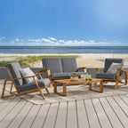 Ensemble de salon de jardin rembourré Paloma 4 pièces en acacia par Christopher Knight Home