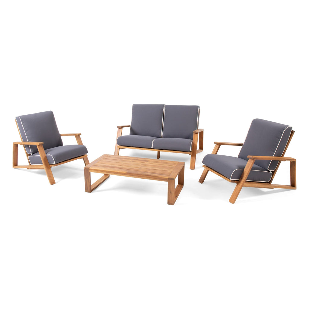 Ensemble de salon de jardin rembourré Paloma 4 pièces en acacia par Christopher Knight Home