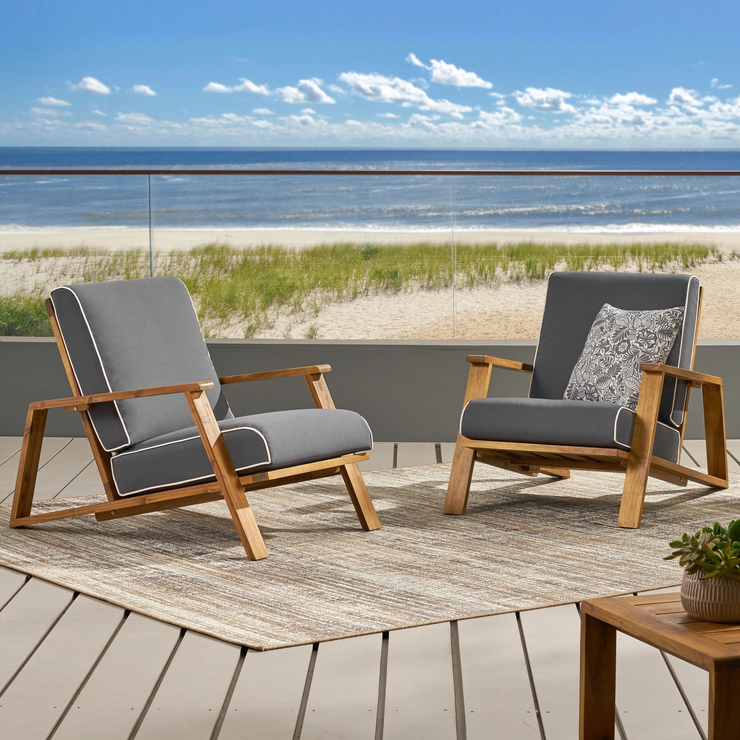 Fauteuils club d'extérieur Paloma en bois d'acacia avec coussins (lot de 2) par Christopher Knight Home