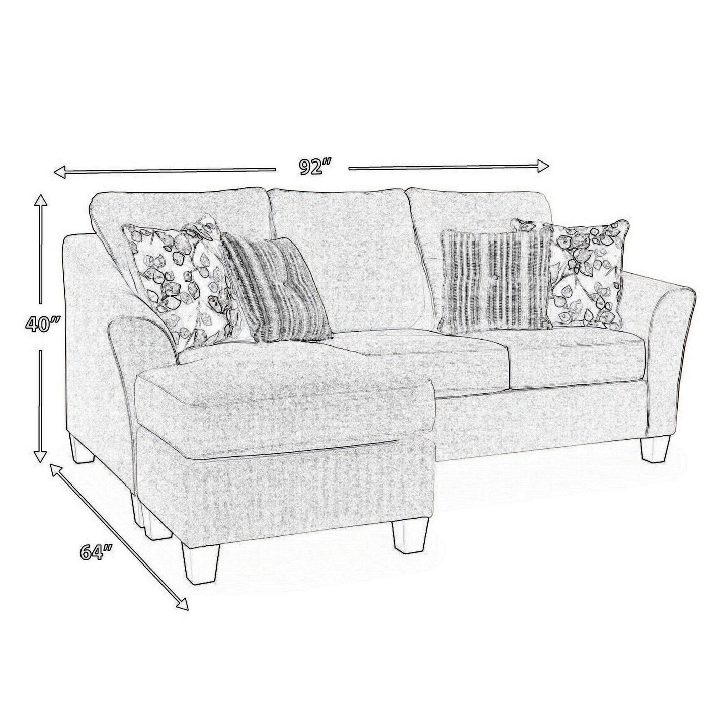 Canapé-lit Parker L, polyester gris, 4 coussins décoratifs, 233 cm