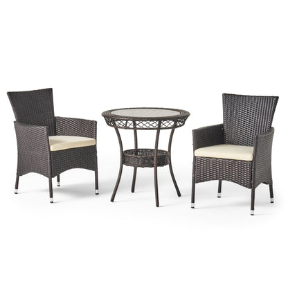 Ensemble bistrot d'extérieur Parker 3 pièces en osier avec coussins par Christopher Knight Home