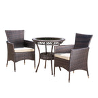 Ensemble bistrot d'extérieur Parker 3 pièces en osier avec coussins par Christopher Knight Home