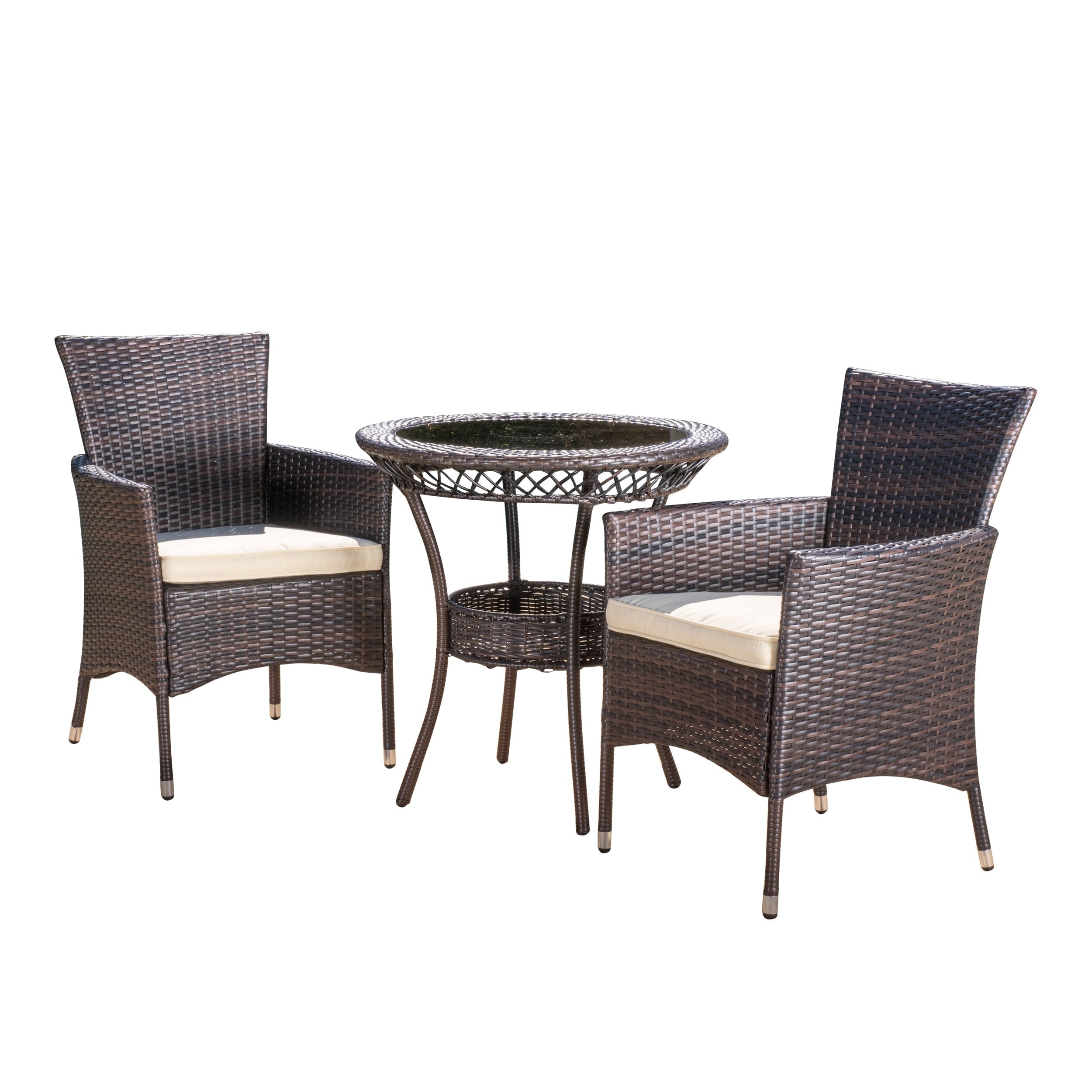 Ensemble bistrot d'extérieur Parker 3 pièces en osier avec coussins par Christopher Knight Home