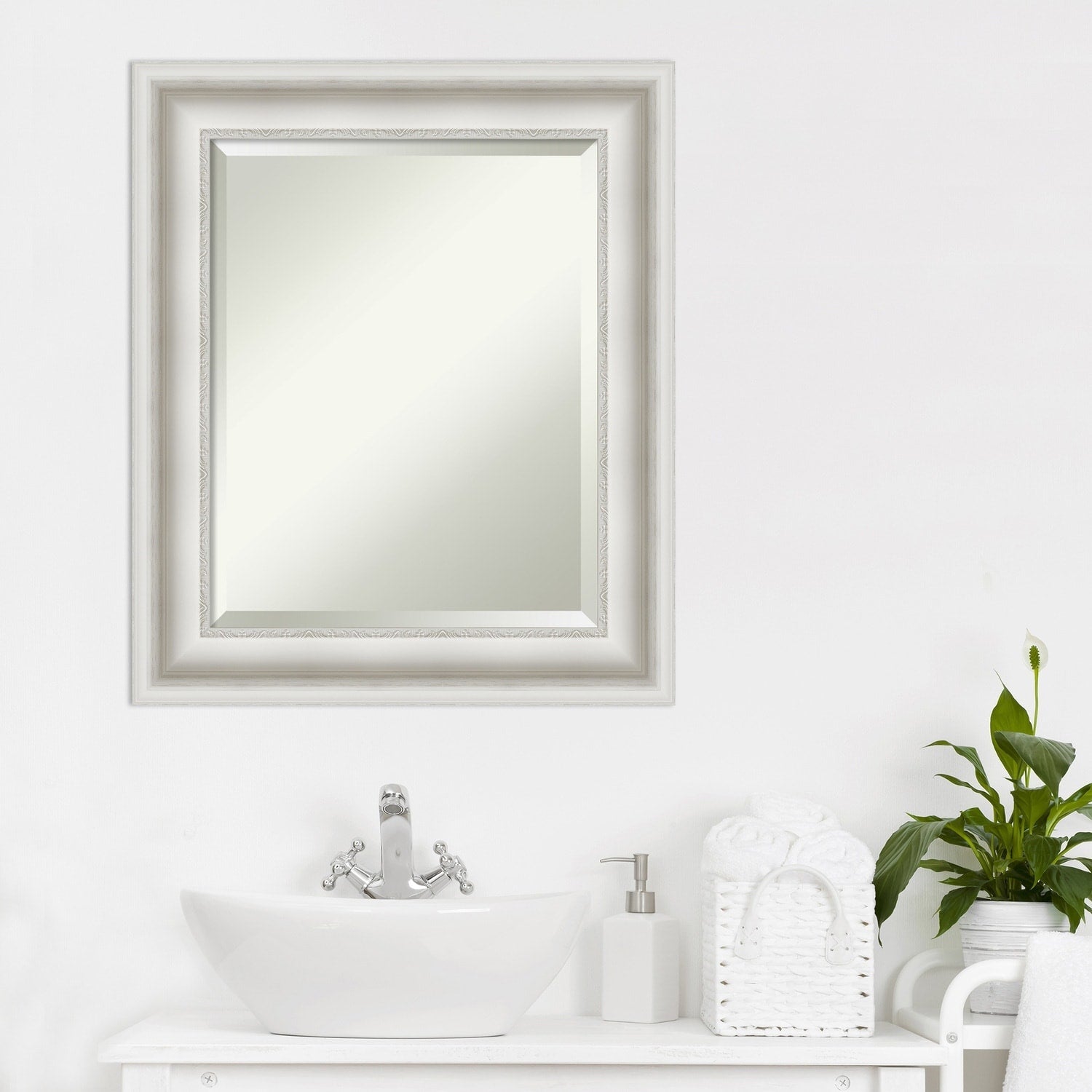 Miroir mural biseauté pour salle de bain - Cadre blanc Parlor