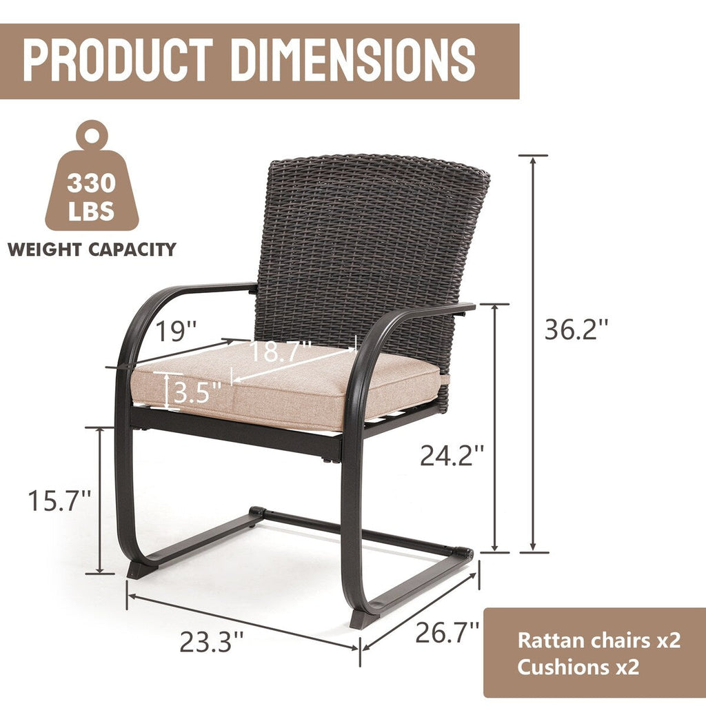 Ensemble de 2 chaises de salle à manger d'extérieur en osier, mobilier de jardin toutes saisons avec coussins pour jardin, piscine, arrière-cour, pelouse