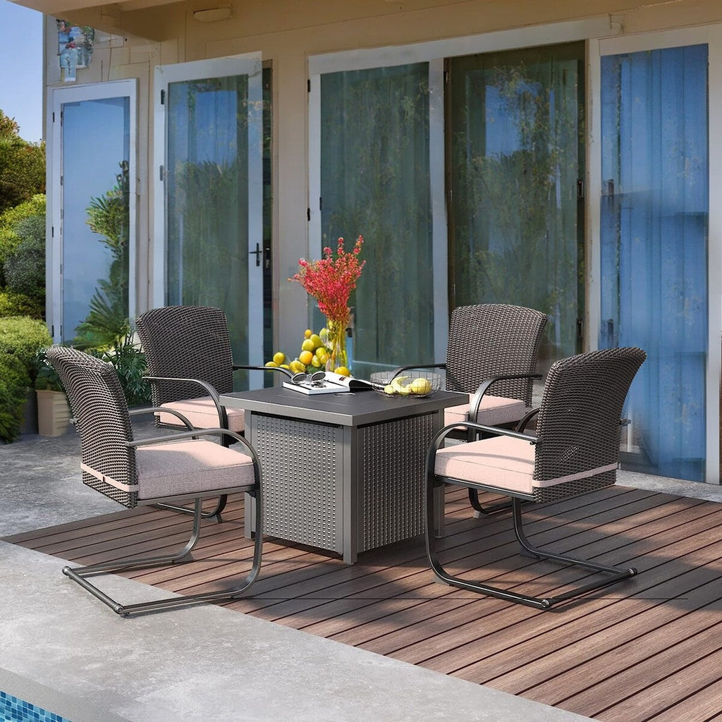 Ensemble de 2 chaises de salle à manger d'extérieur en osier, mobilier de jardin toutes saisons avec coussins pour jardin, piscine, arrière-cour, pelouse