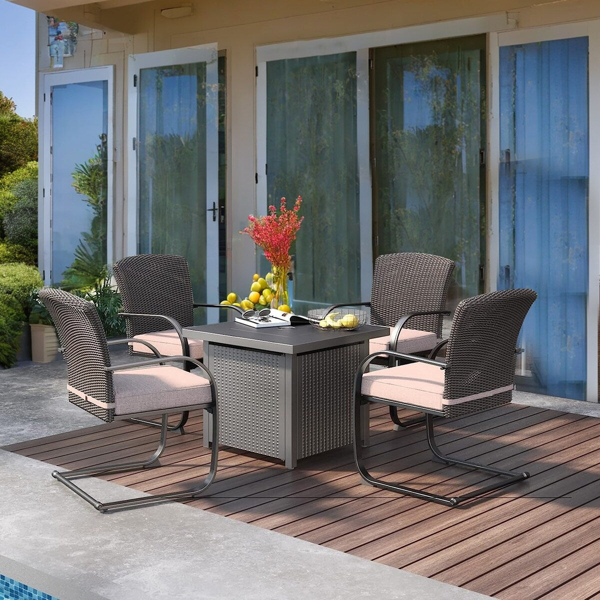 Ensemble de 2 chaises de salle à manger d'extérieur en osier, mobilier de jardin toutes saisons avec coussins pour jardin, piscine, arrière-cour, pelouse