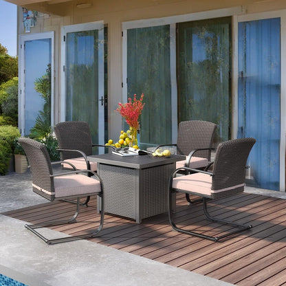 Ensemble de 2 chaises de salle à manger d'extérieur en osier, mobilier de jardin toutes saisons avec coussins pour jardin, piscine, arrière-cour, pelouse