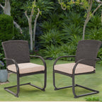 Ensemble de 2 chaises de salle à manger d'extérieur en osier, mobilier de jardin toutes saisons avec coussins pour jardin, piscine, arrière-cour, pelouse