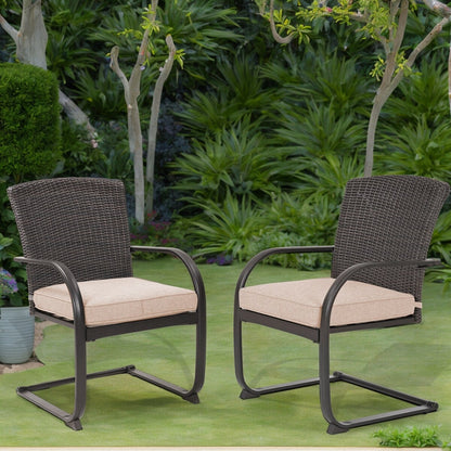 Ensemble de 2 chaises de salle à manger d'extérieur en osier, mobilier de jardin toutes saisons avec coussins pour jardin, piscine, arrière-cour, pelouse