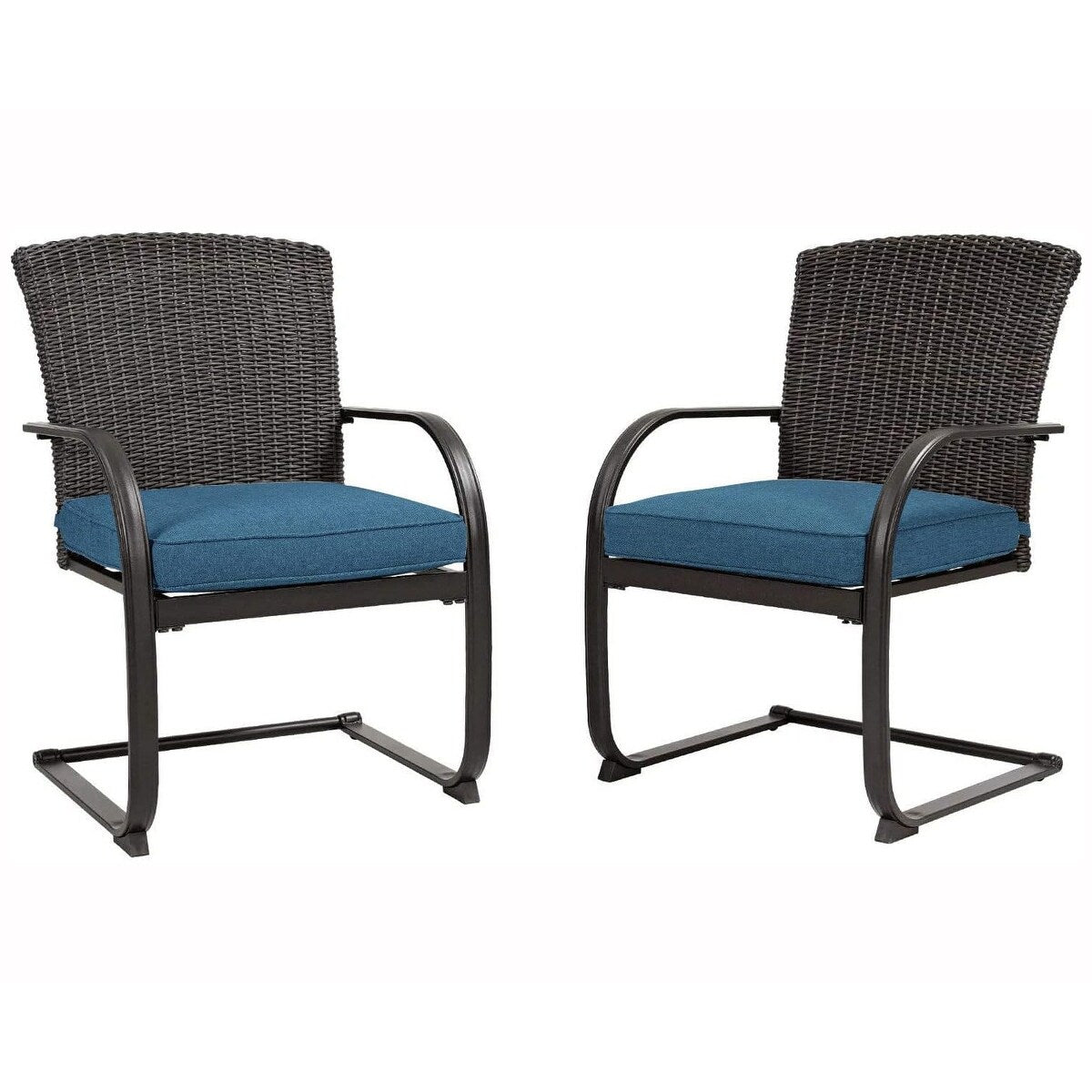 Ensemble de 2 chaises de salle à manger d'extérieur en osier, mobilier de jardin toutes saisons avec coussins pour jardin, piscine, arrière-cour, pelouse