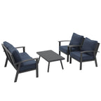 Ensemble de conversation 4 pièces en aluminium avec coussins et table texturée en marbre