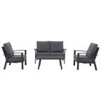 Ensemble de conversation 4 pièces en aluminium avec coussins et table texturée en marbre