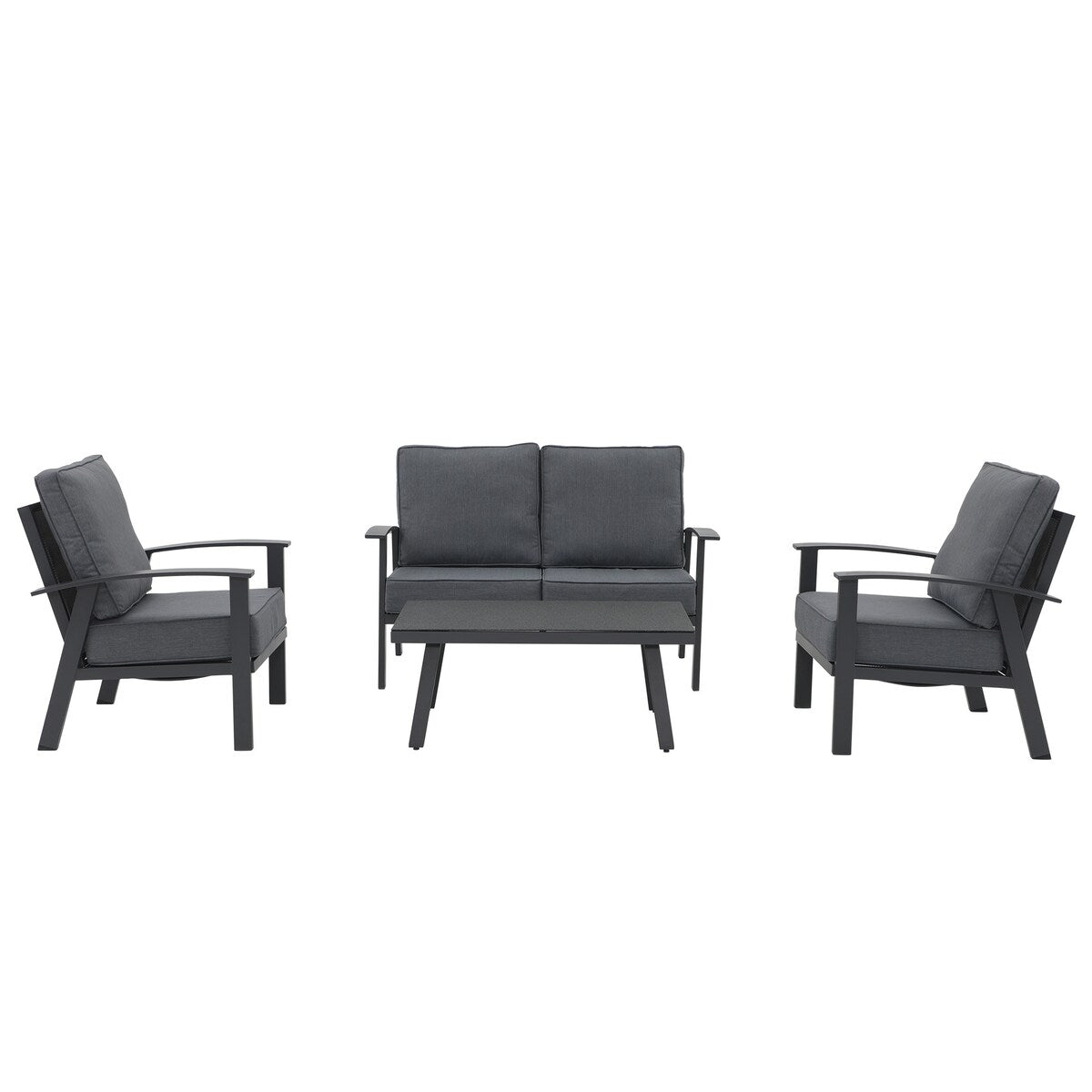 Ensemble de conversation 4 pièces en aluminium avec coussins et table texturée en marbre