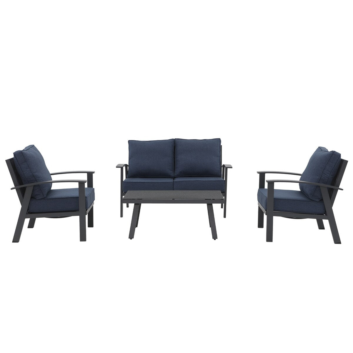 Ensemble de conversation 4 pièces en aluminium avec coussins et table texturée en marbre
