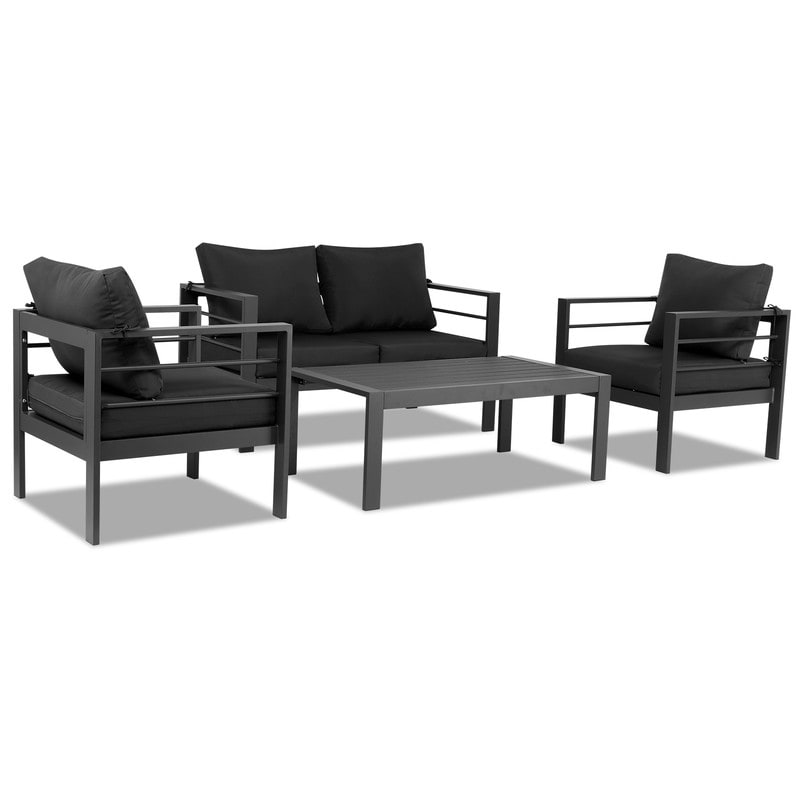 Ensemble de conversation 4 pièces en aluminium avec coussins