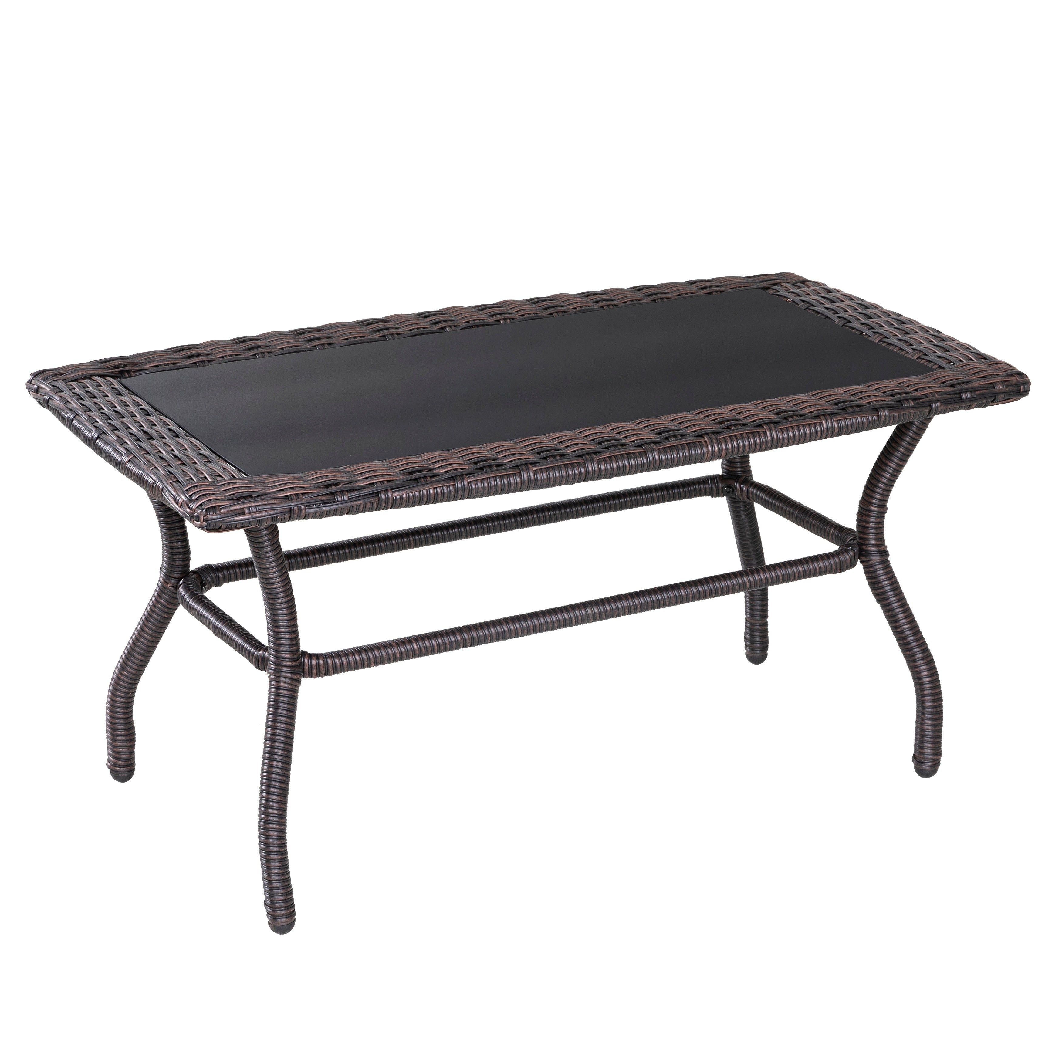 Ensemble de salon de jardin 4 pièces en osier avec table et coussins, marron
