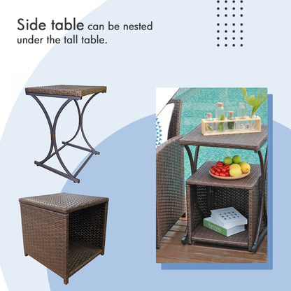 Ensemble de conversation en osier 6 pièces pour patio avec pouf et table d'appoint