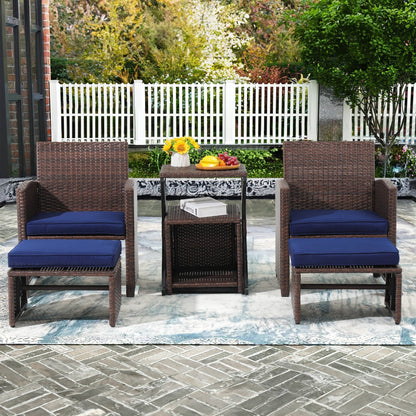 Ensemble de conversation en osier 6 pièces pour patio avec pouf et table d'appoint