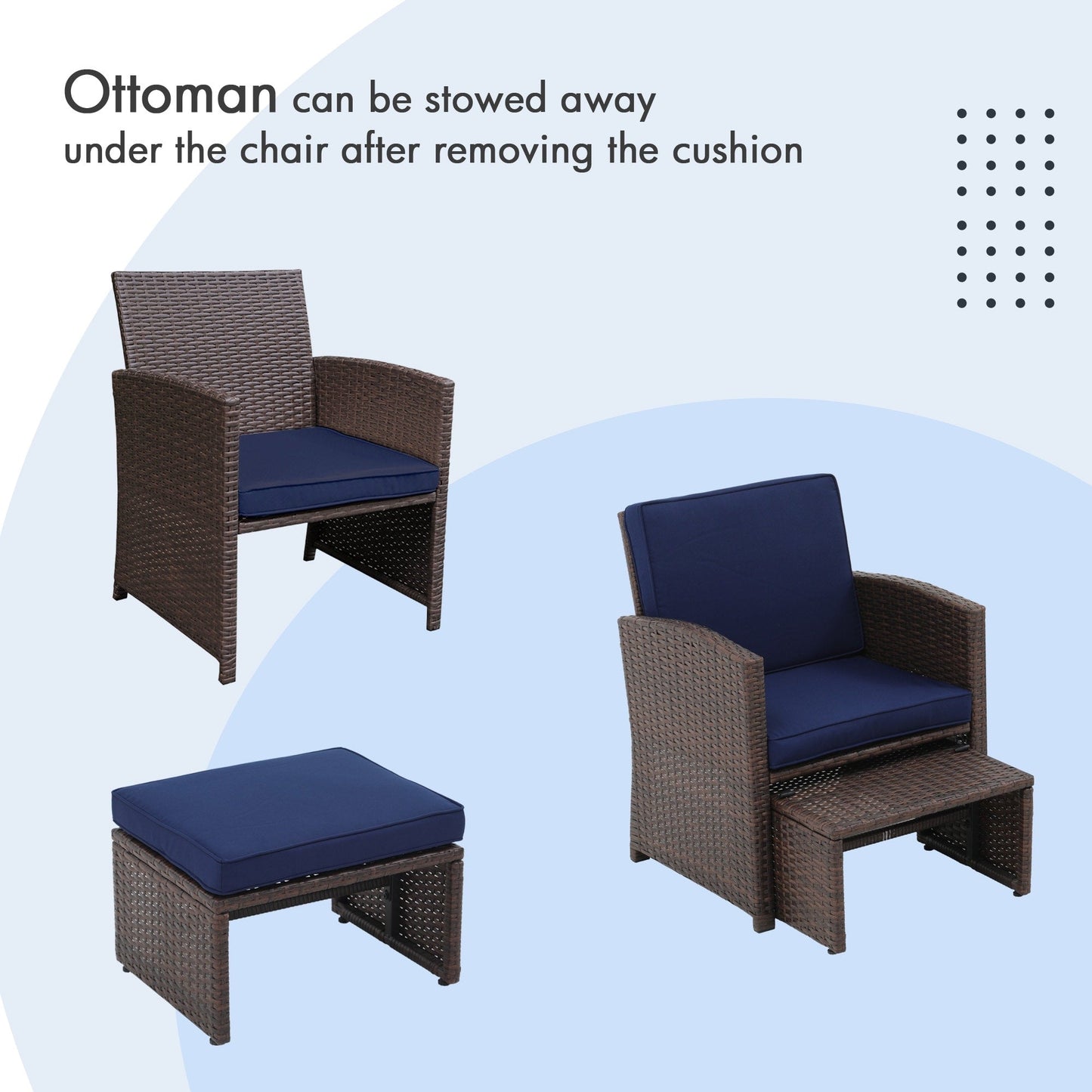 Ensemble de conversation en osier 6 pièces pour patio avec pouf et table d'appoint