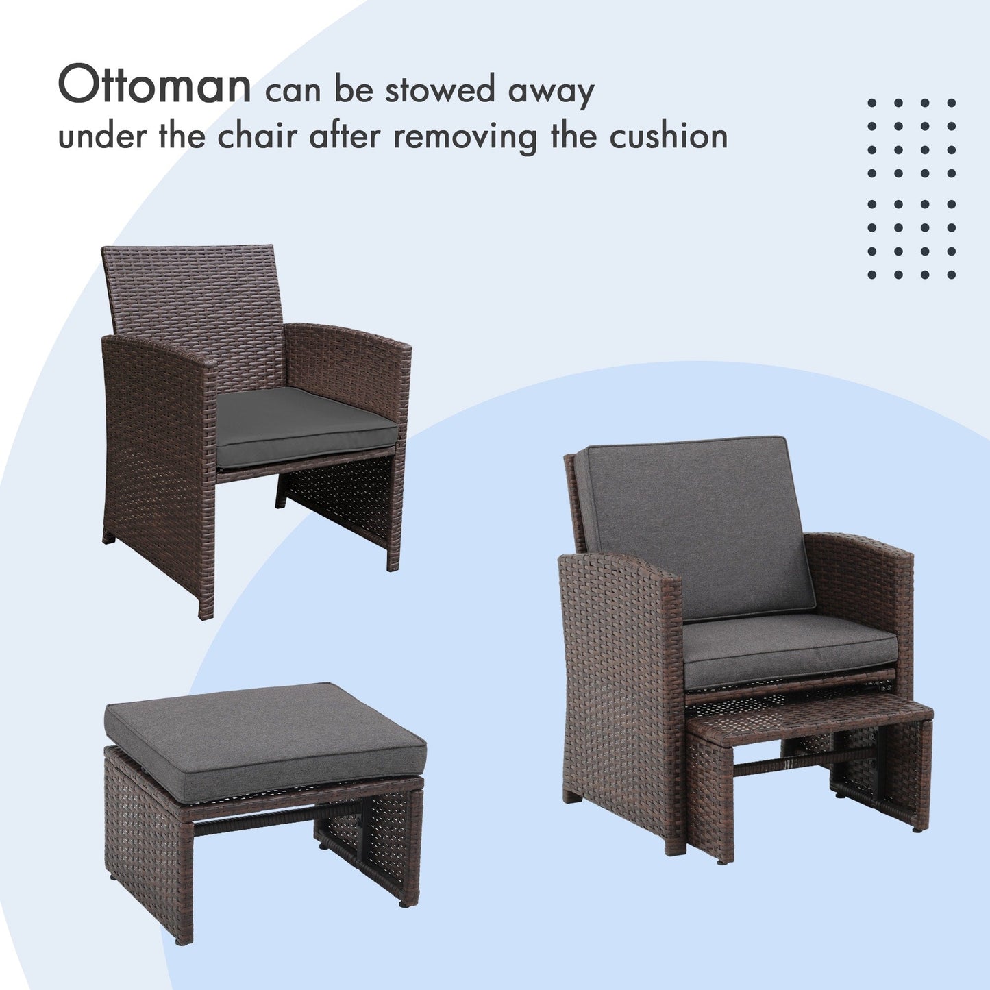 Ensemble de conversation en osier 6 pièces pour patio avec pouf et table d'appoint
