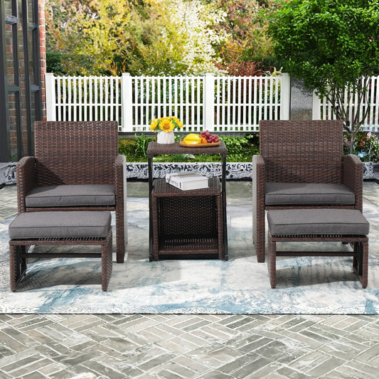 Ensemble de conversation en osier 6 pièces pour patio avec pouf et table d'appoint