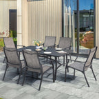 Ensemble de salle à manger de patio 7 pièces en aluminium avec chaises en textilène et trou pour parasol