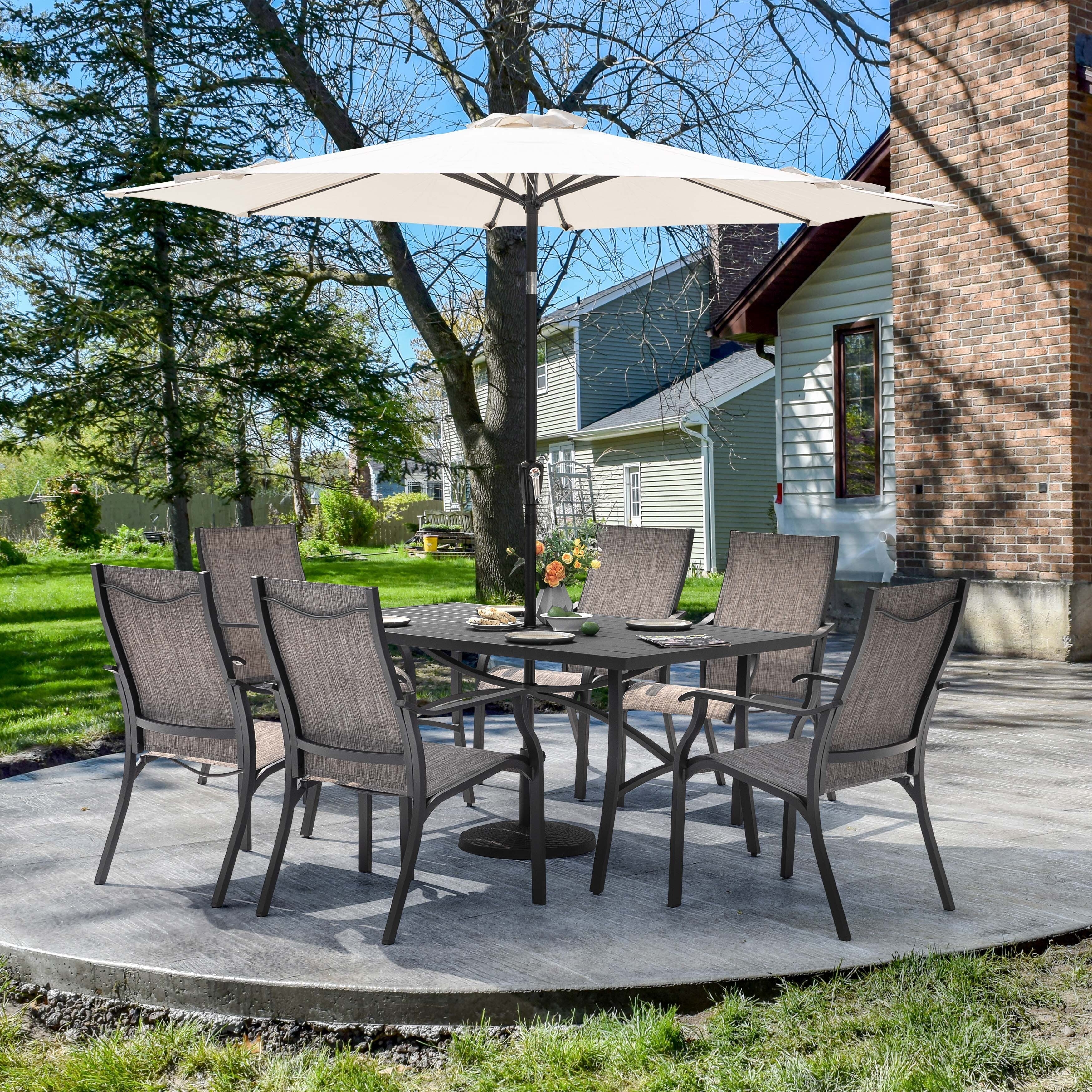 Ensemble de salle à manger de patio 7 pièces en aluminium avec chaises en textilène et trou pour parasol