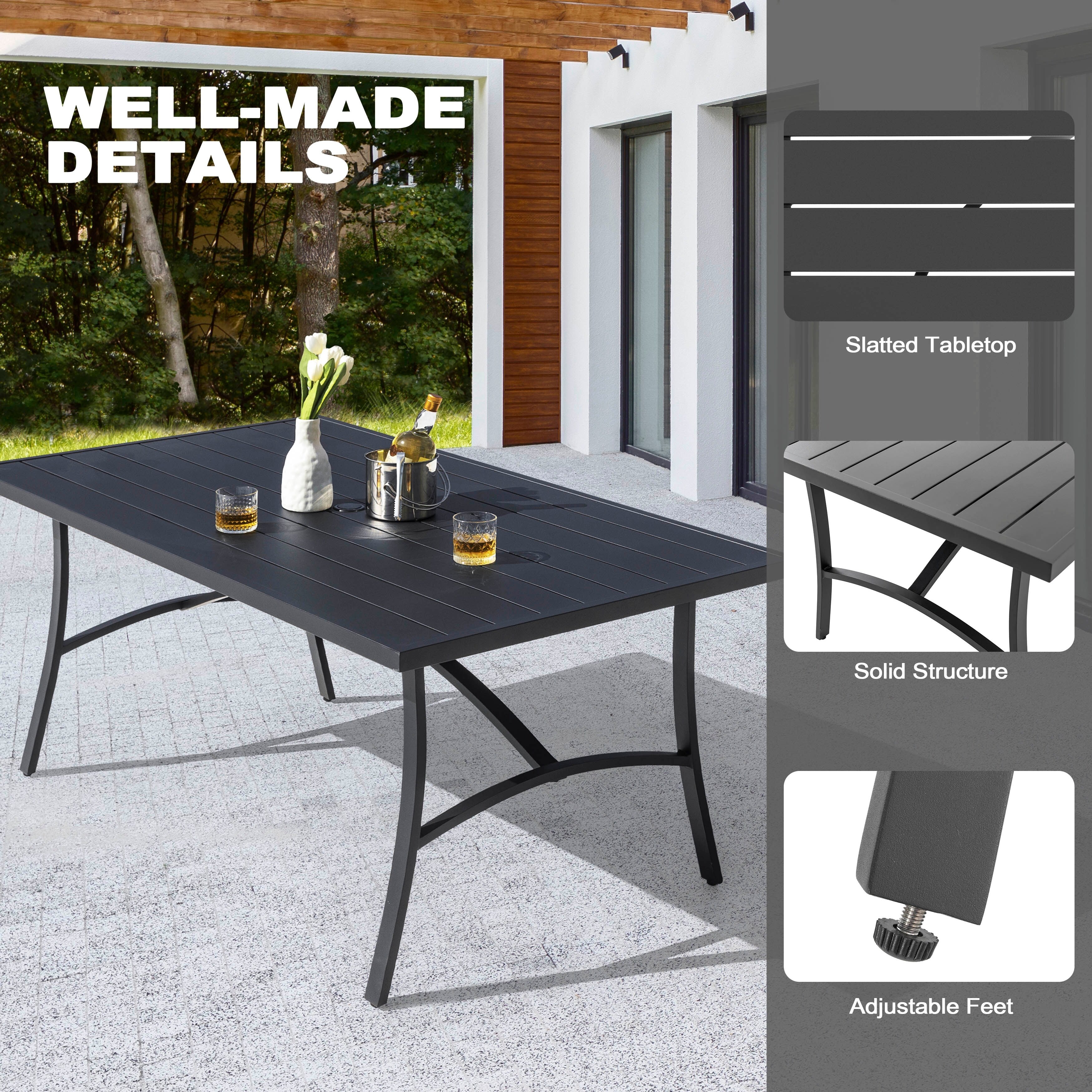 Ensemble de salle à manger de patio 7 pièces en aluminium avec chaises en textilène et trou pour parasol