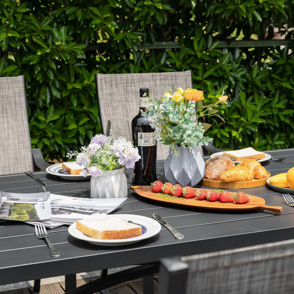 Ensemble de salle à manger de patio 7 pièces en aluminium avec chaises en textilène et trou pour parasol