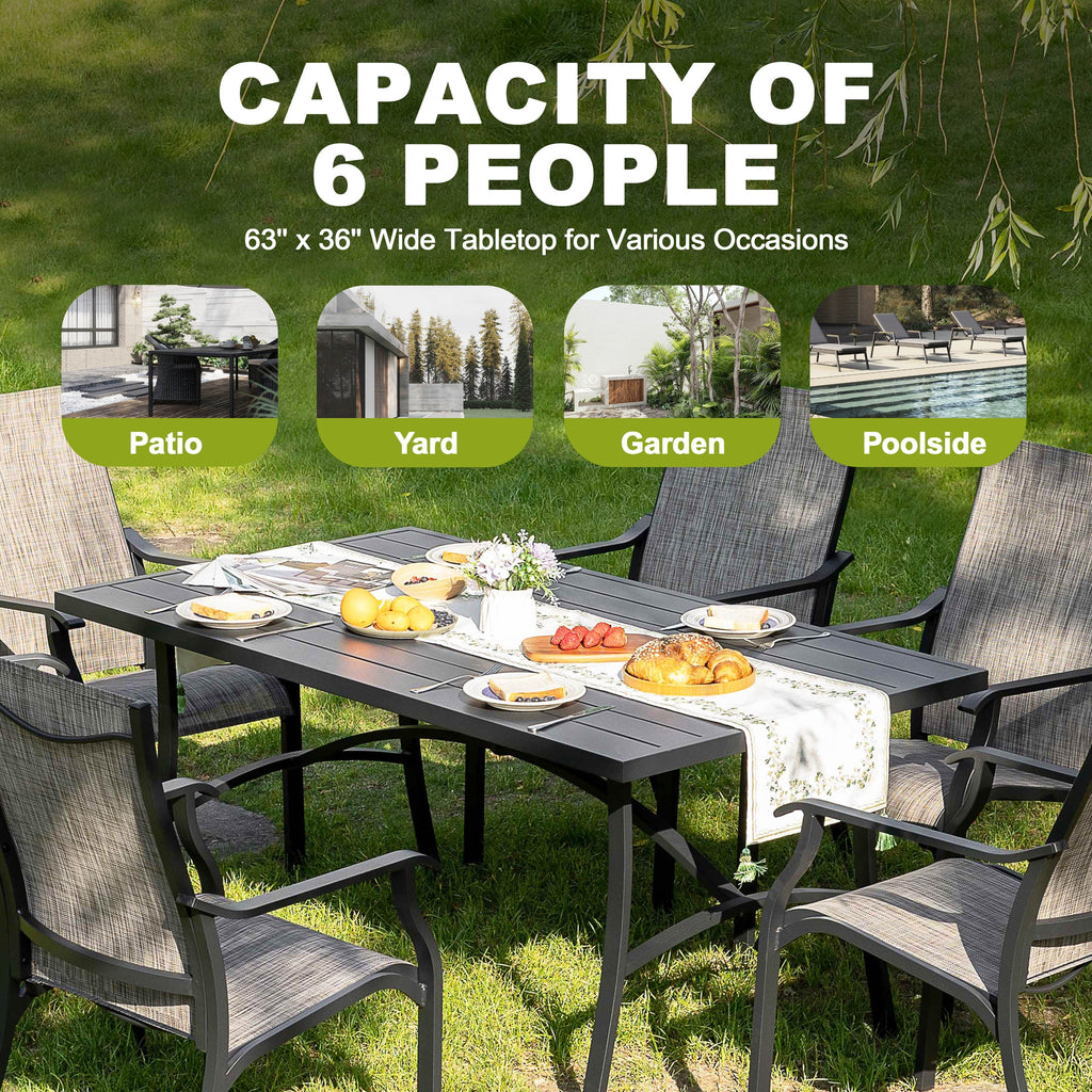Ensemble de salle à manger de patio 7 pièces en aluminium avec chaises en textilène et trou pour parasol