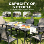 Ensemble de salle à manger de patio 7 pièces en aluminium avec chaises en textilène et trou pour parasol