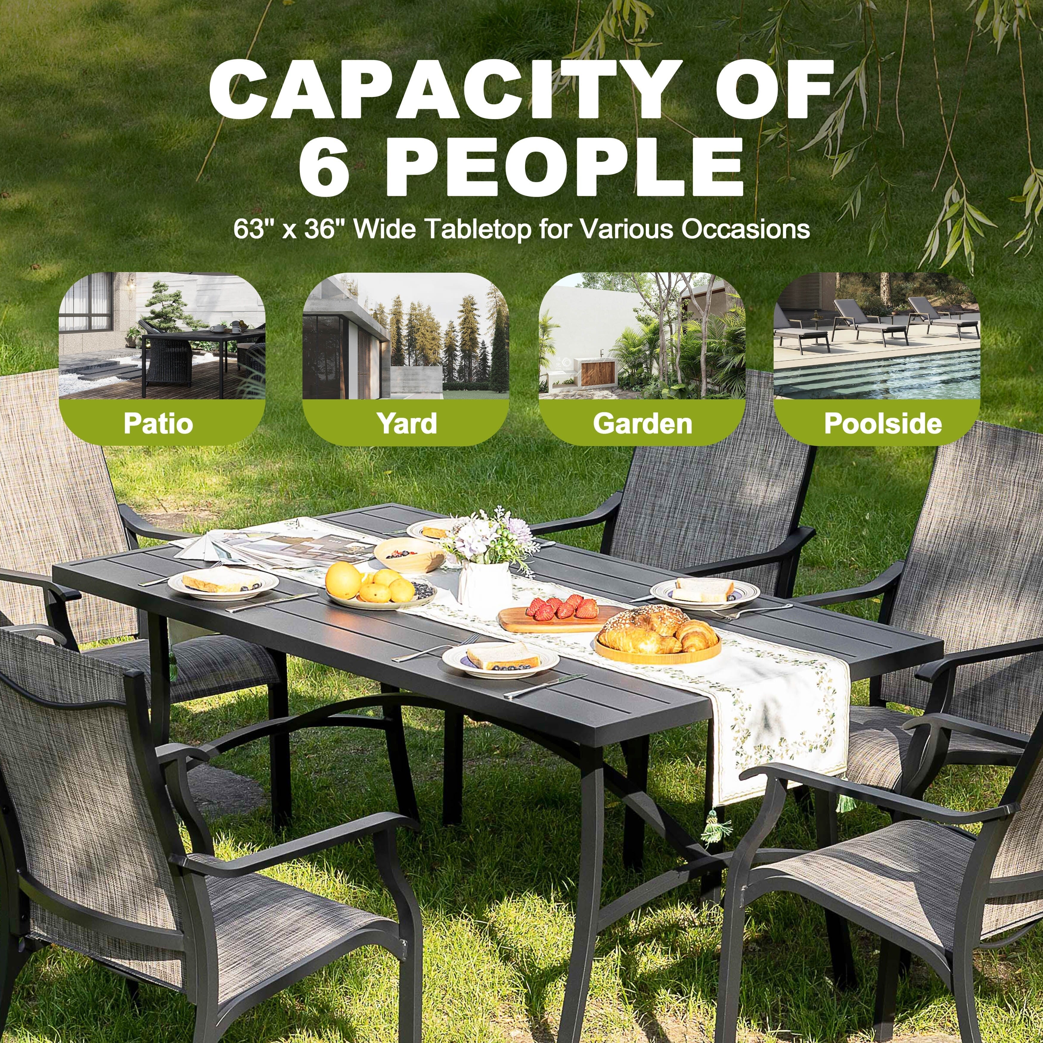 Ensemble de salle à manger de patio 7 pièces en aluminium avec chaises en textilène et trou pour parasol