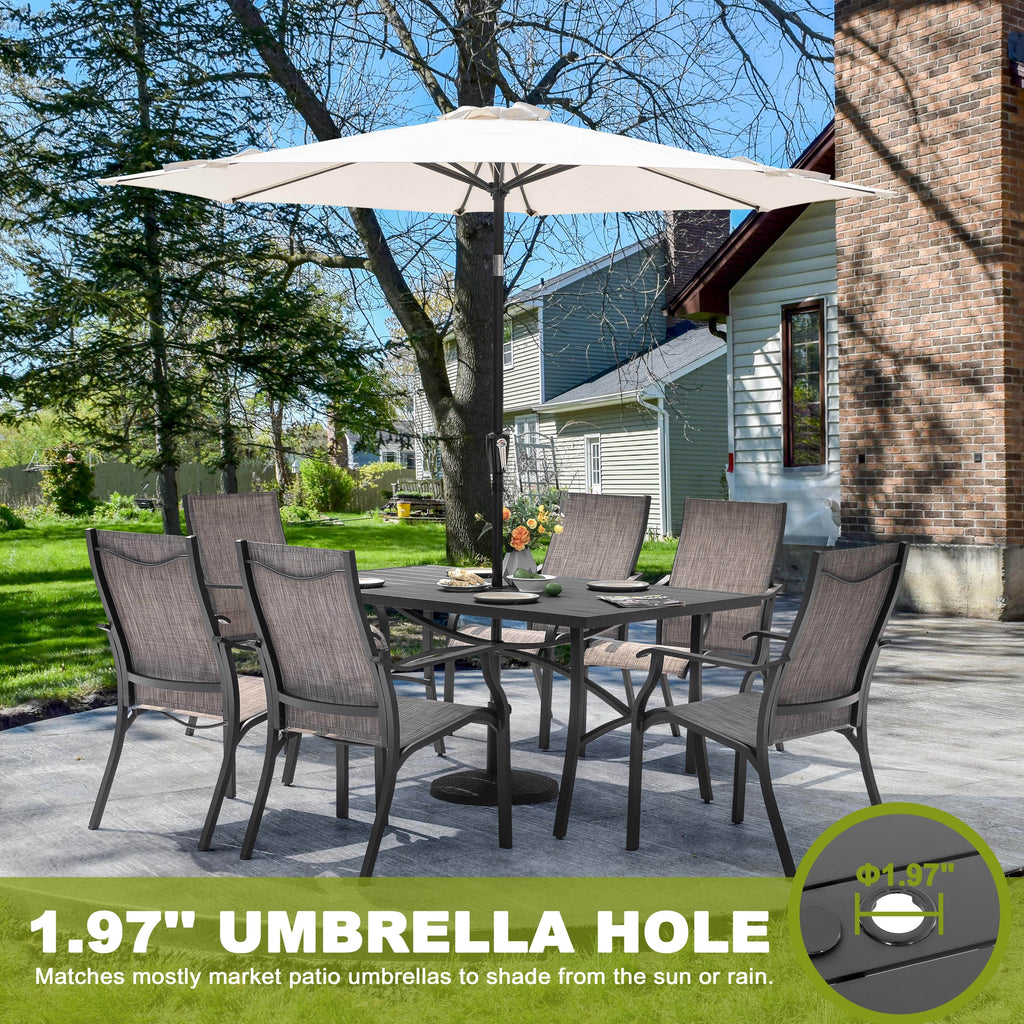 Ensemble de salle à manger de patio 7 pièces en aluminium avec chaises en textilène et trou pour parasol