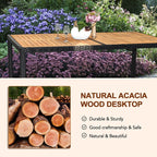 Ensemble de salle à manger d'extérieur 7 pièces en osier et bois d'acacia avec coussin beige