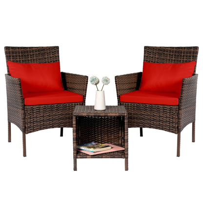Ensemble de bistrot de conversation 3 pièces pour patio, meubles de conversation d'extérieur, chaises en osier et table de rangement, ensemble de meubles de balcon pour porche