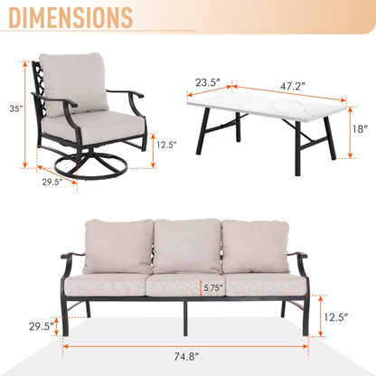 Ensembles de conversation de patio MAISON ARTS 5/7/9 places, ensemble de canapé avec 2 fauteuils simples, canapé 3 places, pouf et table basse